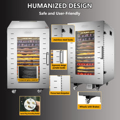 Hakka Food Dehydrator 16 Trays Stainless Steel 360° Rotation Meat Jerky Dryer