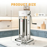Hakka 12L/25lb Manual Sausage Stuffer, 2-Speed Stainless Steel Vertical Meat Filler with 4 Nozzles