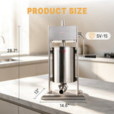 Hakka 15L/32lb Manual Sausage Stuffer, 2-Speed Stainless Steel Vertical Meat Filler with 4 Nozzles