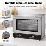 EasyRose 47L Commercial Convection Oven, 1600W Half Size Countertop Oven with 4 Racks, Stainless Steel, 150–500°F, 120-Min Timer