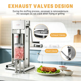 Hakka 12L/25lb Manual Sausage Stuffer, 2-Speed Stainless Steel Vertical Meat Filler with 4 Nozzles