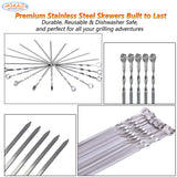 Hakka Stainless Steel Barbecue Skewers, 24" Heavy Duty Large Wide Grilling Reusable Kabob Sticks with NonSlip Ring Handle,Set of 10