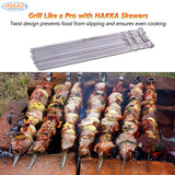 Hakka Stainless Steel Barbecue Skewers, 24" Heavy Duty Large Wide Grilling Reusable Kabob Sticks with NonSlip Ring Handle,Set of 10