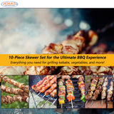 Hakka Stainless Steel Barbecue Skewers, 24" Heavy Duty Large Wide Grilling Reusable Kabob Sticks with NonSlip Ring Handle,Set of 10