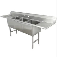 Hakka Brothers 16 Gauge Stainless Steel Three Compartment Commercial Sink and Two Drainboard - 18"X18"X11"Bowl