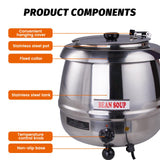 EasyRose 11 Qt Commercial Soup Warmer Food Warmer Soup Kettle with Hinged Lid, Silver
