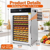Hakka Bros 16-Tray 1400W Food Dehydrator, 26.2 sq. ft. Drying Space, 86–194°F Temp, 24H Timer & Glass Door