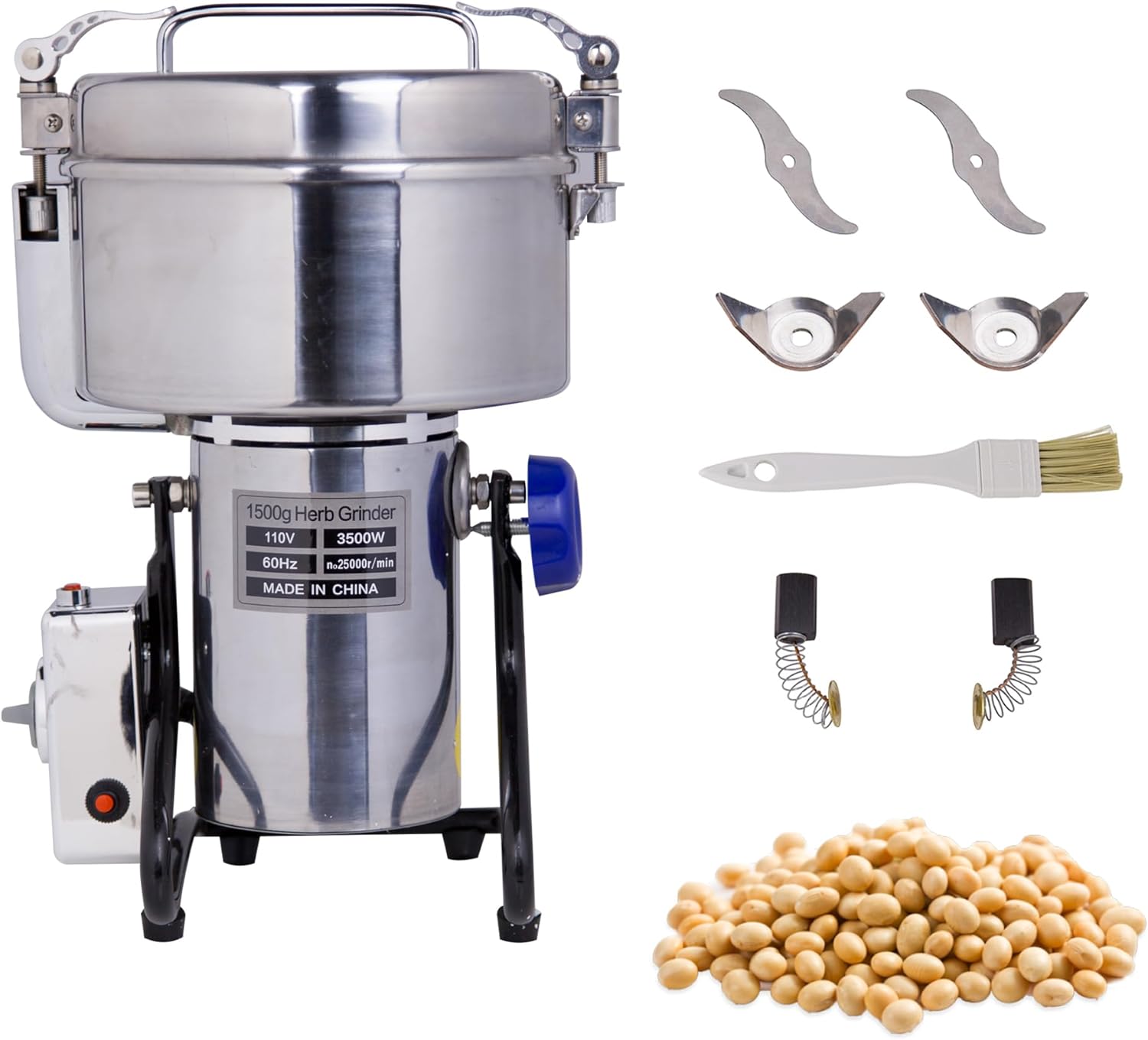 Hakka Grain Mill 1500g High Speed Food Electric Stainless Steel Powder MillSeeds Flour Nut Pill Wheat Corn Herbs Spices Powder Machine,3500W