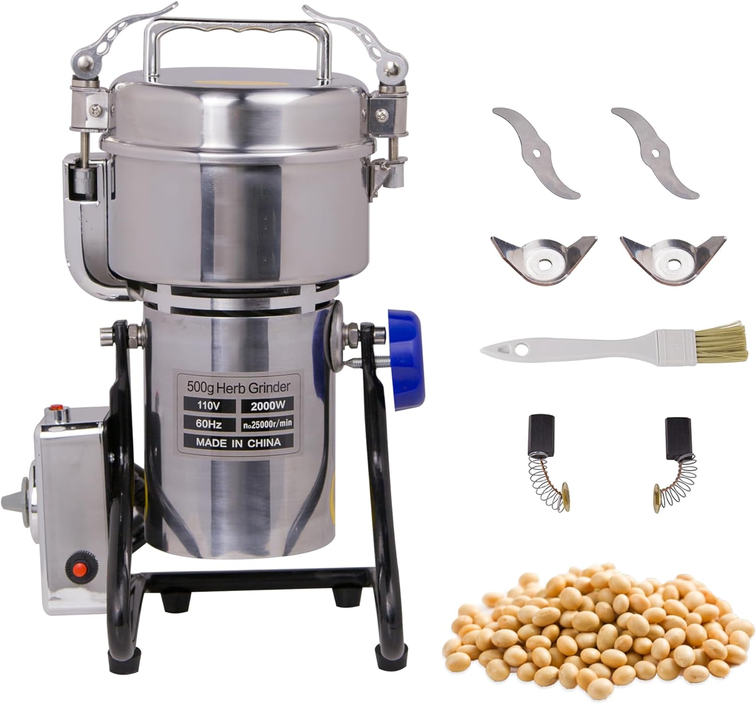 Hakka Grain Mill 500g High Speed Food Electric Stainless Steel Powder MillSeeds Flour Nut Pill Wheat Corn Herbs Spices Powder Machine,2000W