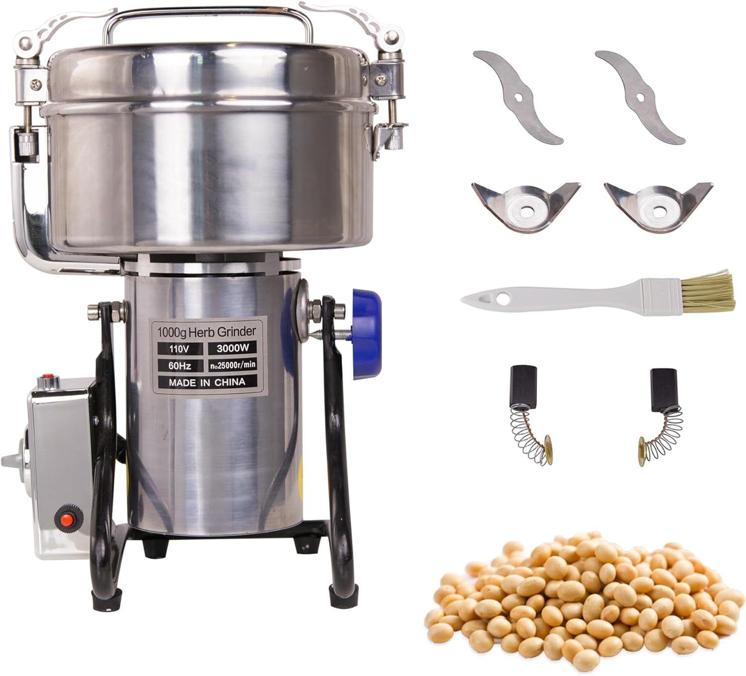 Hakka Grain Mill 1000g High Speed Food Electric Stainless Steel Powder MillSeeds Flour Nut Pill Wheat Corn Herbs Spices Powder Machine,3000W