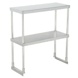 Hakka Brothers 14" x 30" Stainless Steel Double Overshelf NSF Commercial Deck Prep Table