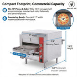 EasyRose 10.5-inch countertop conveyor pizza oven dimension with belt width, depth, height, and total length