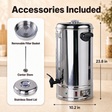 EasyRose 100 Cup Coffee Urn with removable filter basket, center stem and stainless steel lid accessories included