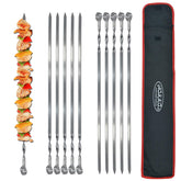 Hakka 24 inch stainless steel BBQ skewers set of 10 with non-slip ring handles and storage bag.
