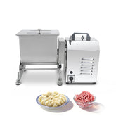 Hakka 7.5L 15lb tilt tank electric meat mixer with stainless steel body, countertop motor, dumplings, and ground meat for commercial food prep.
