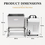 Dimensions of the Hakka 22.5L 45 lb commercial tilting electric meat mixer