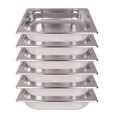 Clivia 1/2 Size Stainless Steel Food Pans,2.5"Deep Food Containers- Pack of 6