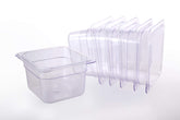 Clivia 6-Pack Food Pan 1/6 Size Clear Polycarbonate Food Pans 2.5" Deep Commercial Hotel Pans for Party, Restaurant, Hotel