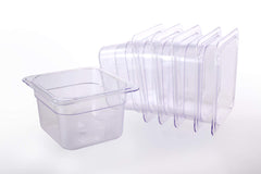 Hakka 6-Pack Food Pan 1/6 Size Clear Polycarbonate Food Pans 2.5" Deep Commercial Hotel Pans for Party, Restaurant, Hotel