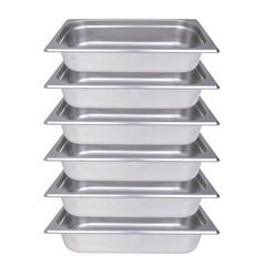 Clivia 1/3 Size Stainless Steel Food Pans,2.5"Deep Food Containers- Pack of 6