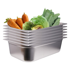 Hakka 1/1 Size Stainless Steel Food Pans,6"Deep Food Containers- Pack of 6