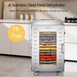 Hakka Food Dehydrator 16 Trays Stainless Steel 360° Rotation Meat Jerky Dryer