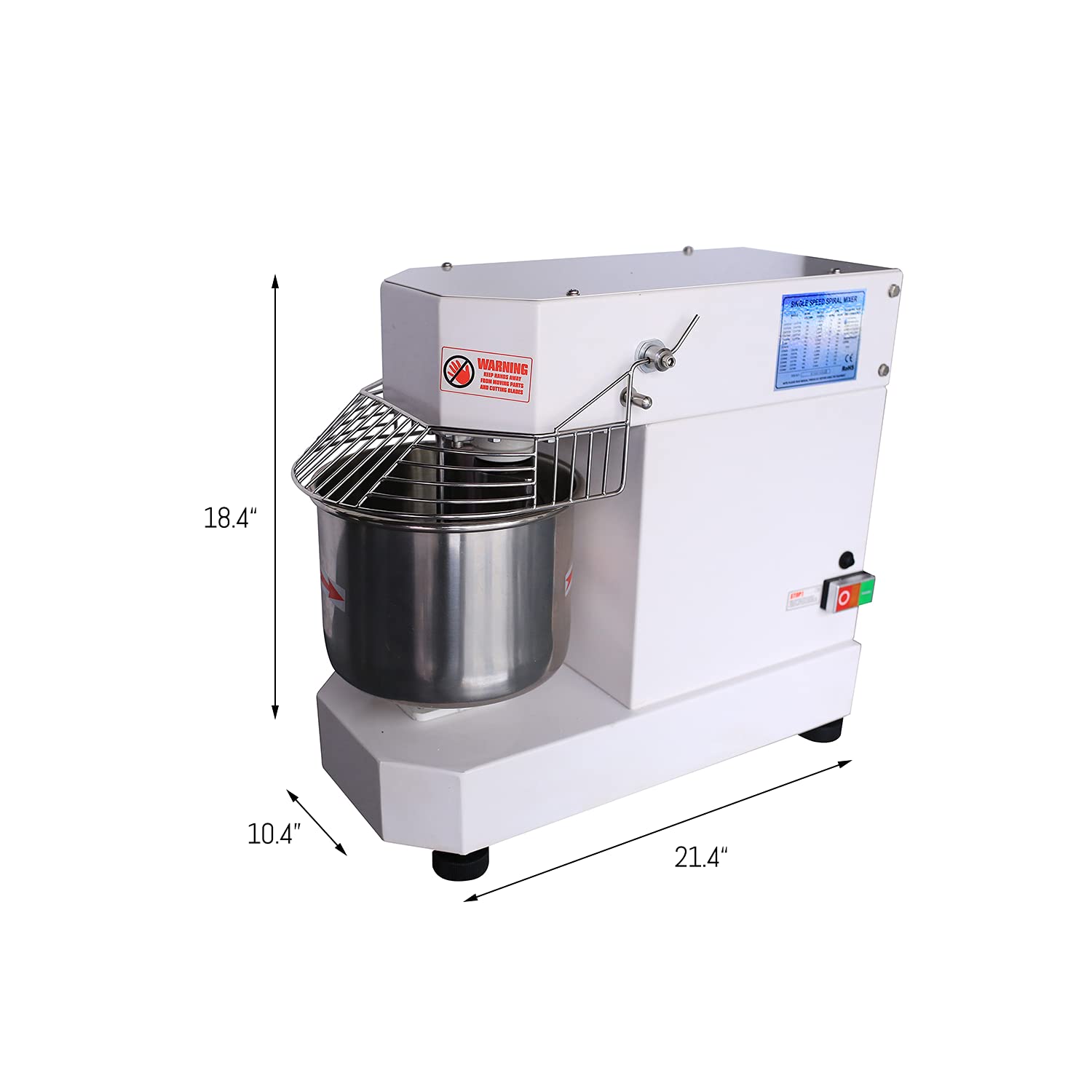 Hakka Commercial Dough Mixer, 5 Qt Spiral Mixer Food Mixer Machine with Food-grade Stainless Steel Bowl, Security Shield & Timer