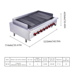 EASYROSE 48" Radiant Gas Charbroiler Countertop Gas Grill with 8 Burner 160,000 BTU