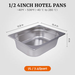 Hakka 1/2 Size 6-Pack Hotel Pans Half Size Steam Table Pan 4" Deep Commercial Hotel Pan Stainless Steel Pan for Party, Restaurant, Hotel