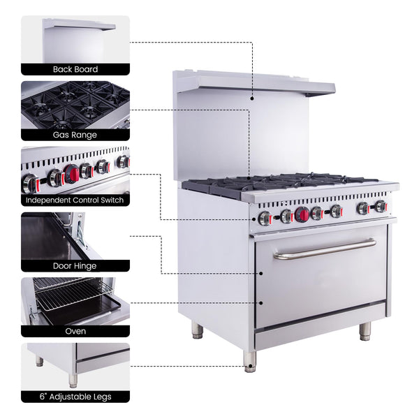 EASYROSE 60 Inch Gas Range 6 Burner Heavy Duty Ranges With Griddle,  Salamander & 2 Ovens, Commercial Range for Kitchen Restaurant - 276,000  BTU, ETL