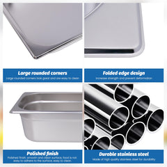 Clivia 6-Pack Hotel Pans Steam Table Pan 1/3 Size Hotel Pan 4" Deep Stainless Steel Pan for Party, Restaurant, Hotel