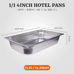 Hakka Hotel Pans Full Size 4inch Deep 1/1 Stainless Steel Steam Table Pans 6Pack