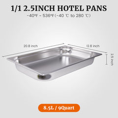 Hakka Full Size Hotel Pans 6Pack 1/1 Size 2.5inch Deep Stainless Steel Steam Table Pans