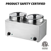 EasyRose Commercial Food Warmer 2X3.7QT Round Soup Pot Steam Table Food Warmer Buffet Bain Marie Pot with Temperature Control & Lids, - 110V, 400W