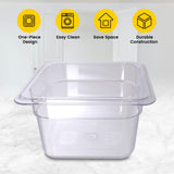 Clivia 6-Pack Food Pan 1/6 Size Clear Polycarbonate Food Pans 2.5" Deep Commercial Hotel Pans for Party, Restaurant, Hotel