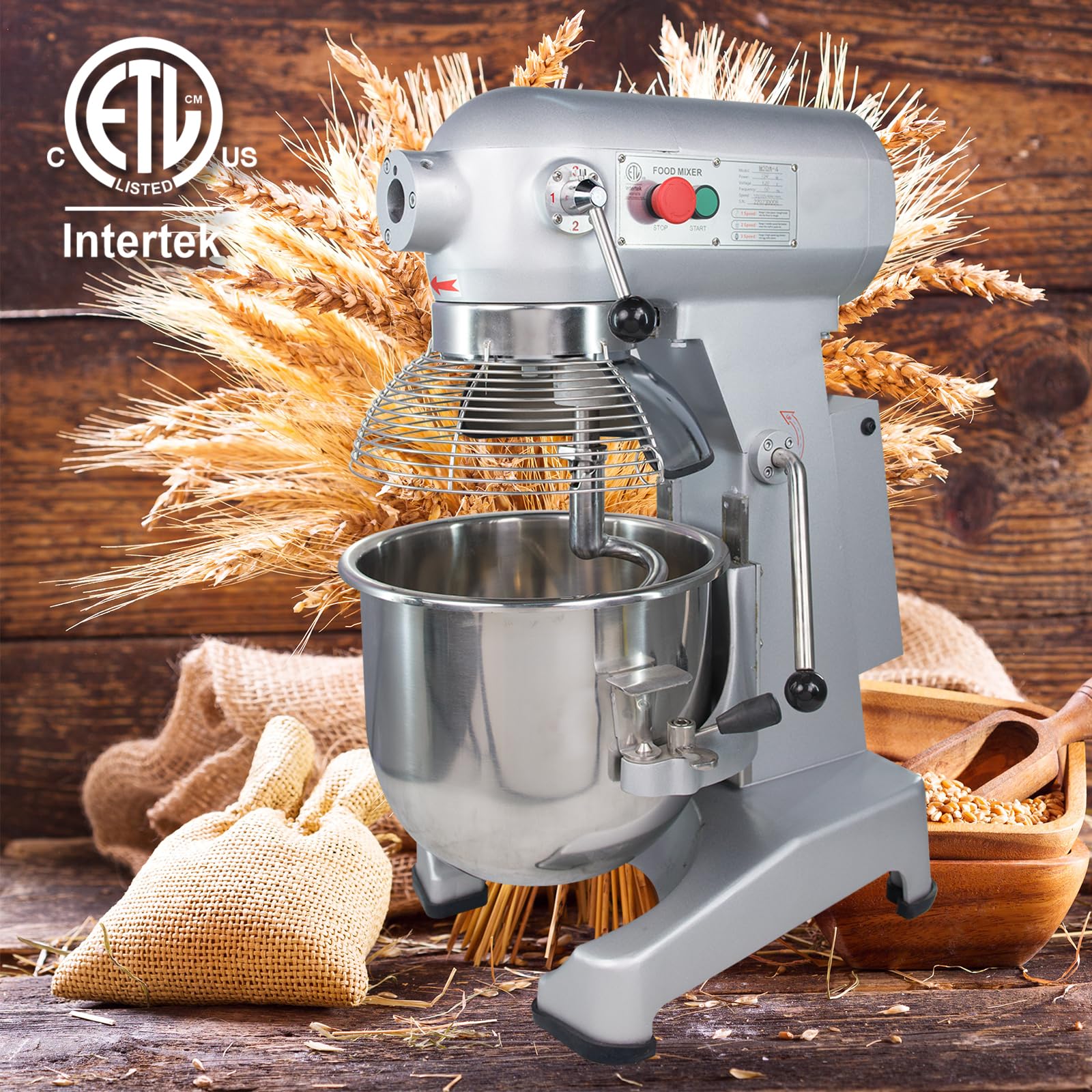 Hakka 20Qt Dough Stand Mixer 3 Speed, 4 Function Stainless Steel