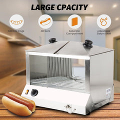 Hakka Commercial 100 Hot Dog Steamer Electric Food 48 Bun Warmer Top Loading