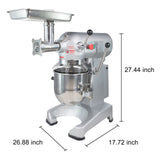 Hakka 10Qt Dough Stand Mixer 3 Speed, 4 Function Stainless Steel Food Mixer, ETL certified (grinder head included)