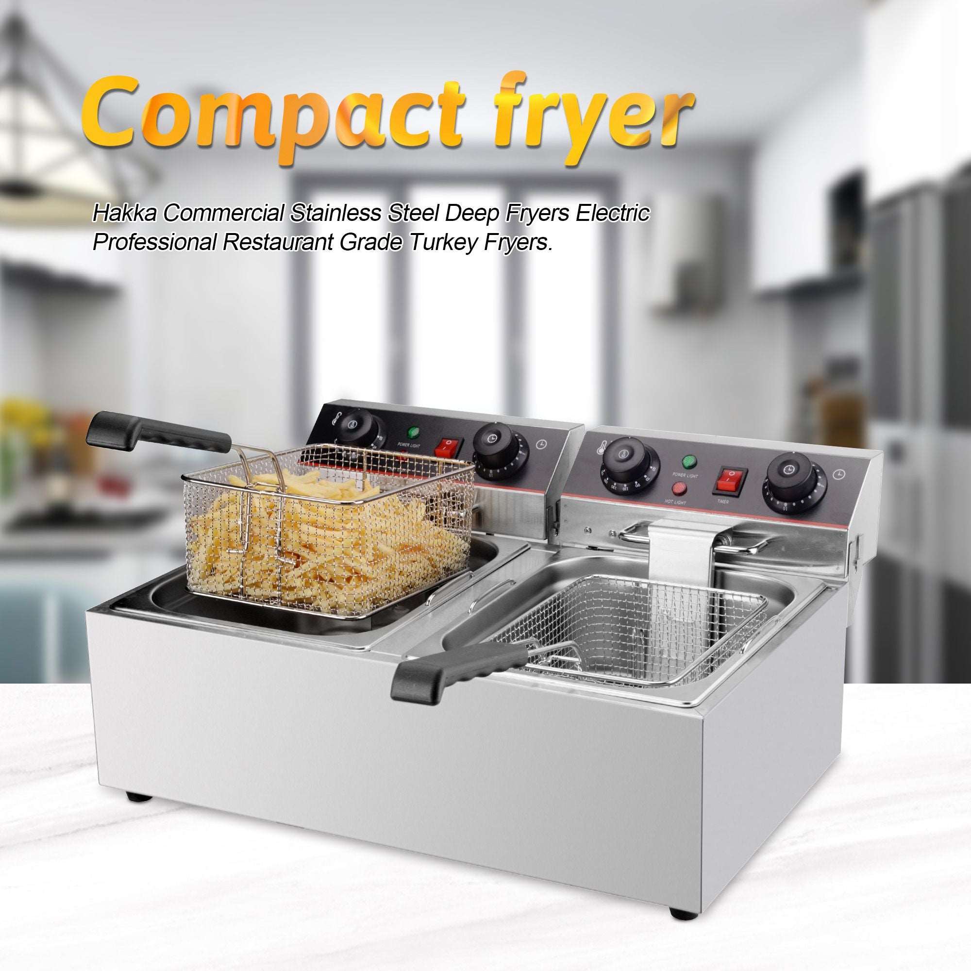 EasyRose Commercial Stainless Steel Deep Fryers Electric Professional Restaurant Grade Turkey Fryers (2x8 Liter)