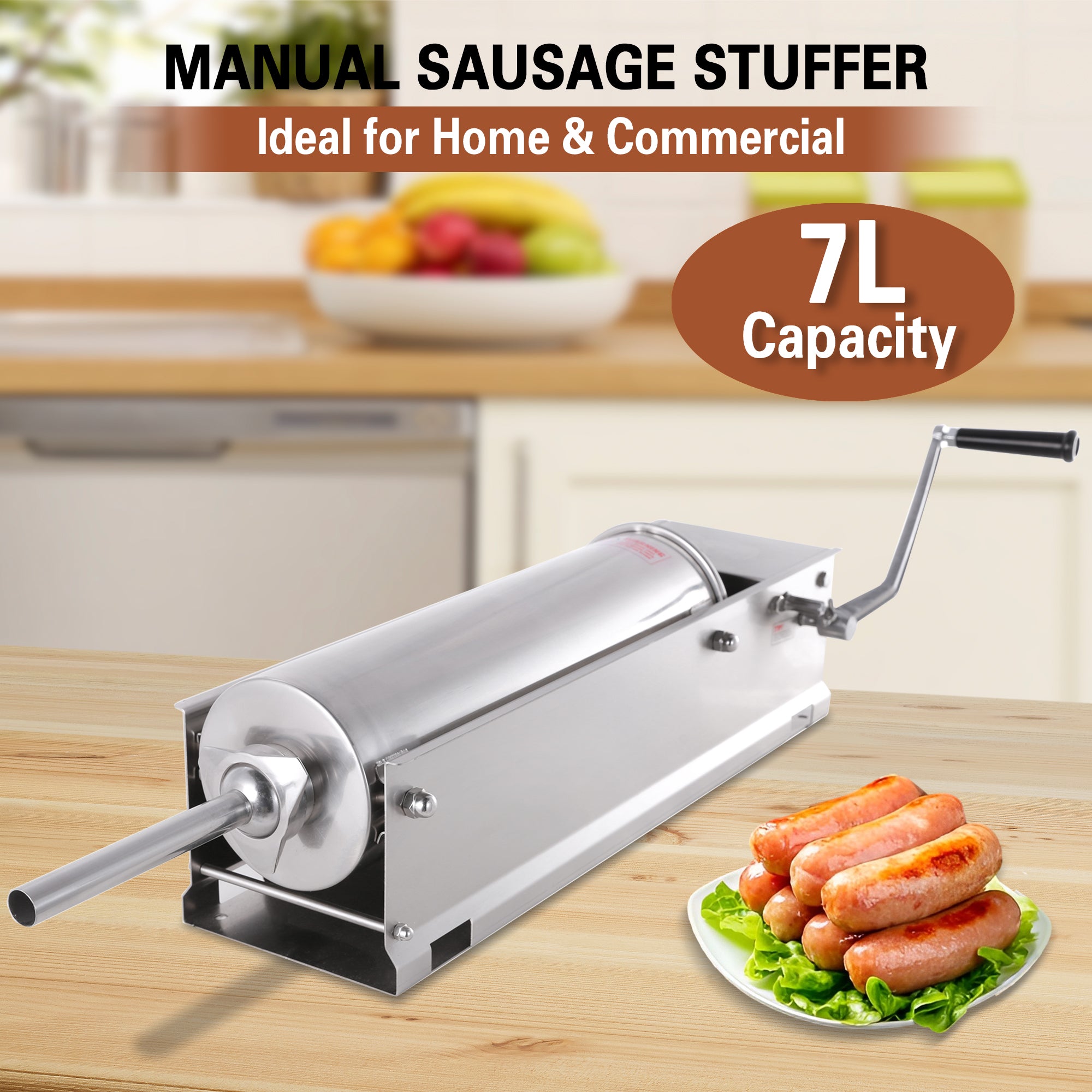 Hakka 15 Lbs(7 Liter) Sausage Stuffers 2 Speed Horizontal Sausage