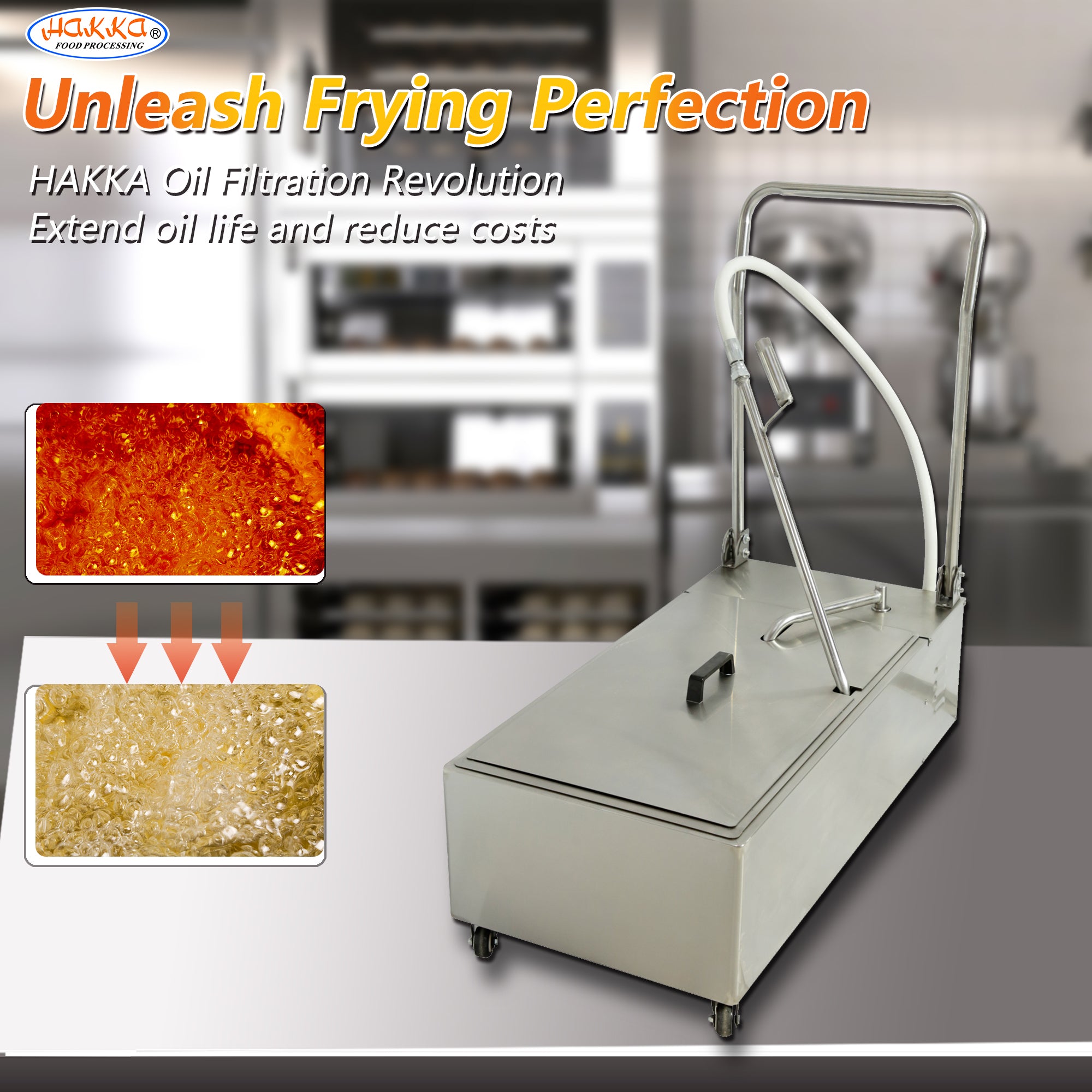 Hakka Deep Fryer Filter Machine, Commercial Mobile Oil Filter System For Restaurant, 48L, 1/2 Hp