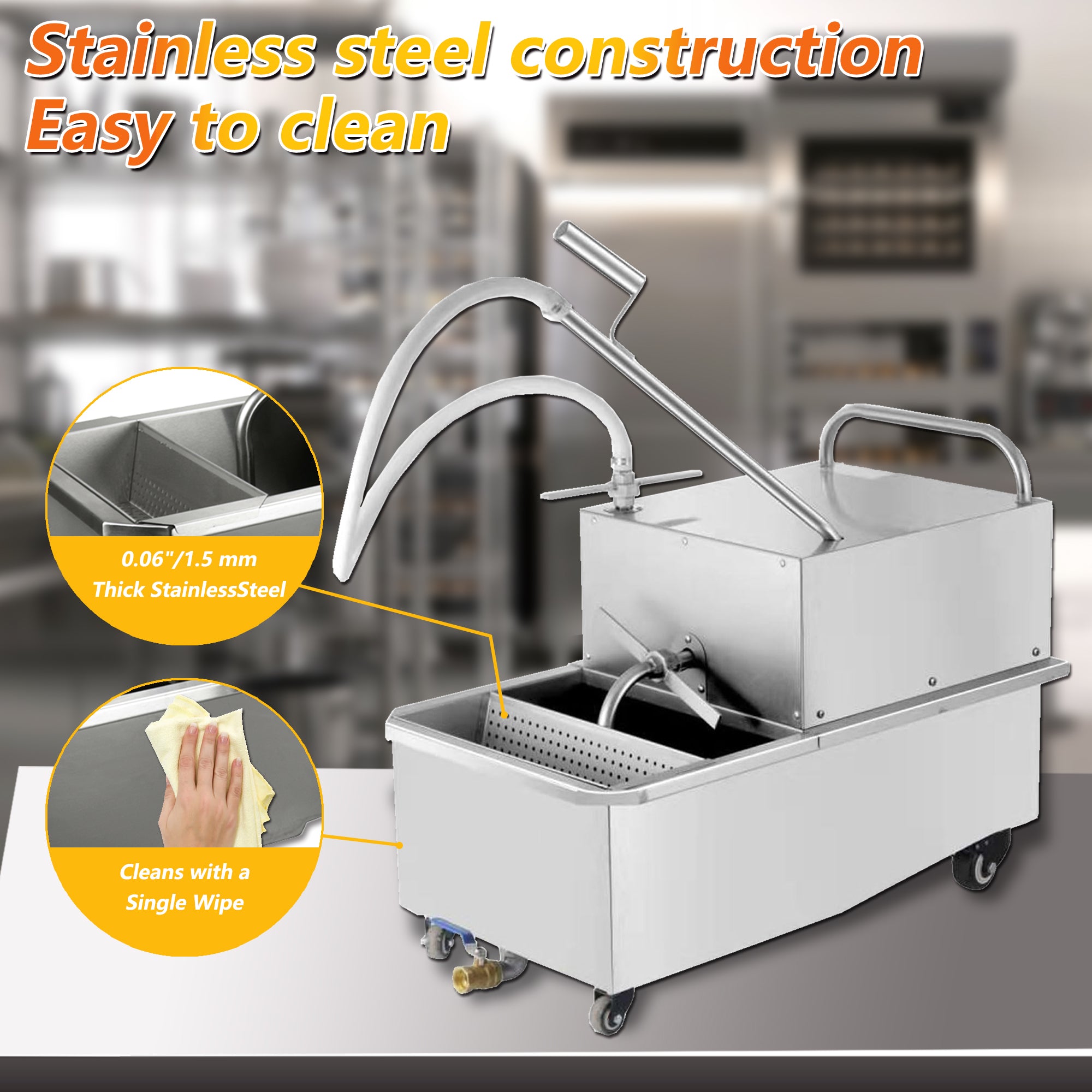 Hakka Deep Fryer Filter Machine, Commercial Mobile Oil Filter System For Restaurant, 48L, 3/4 Hp