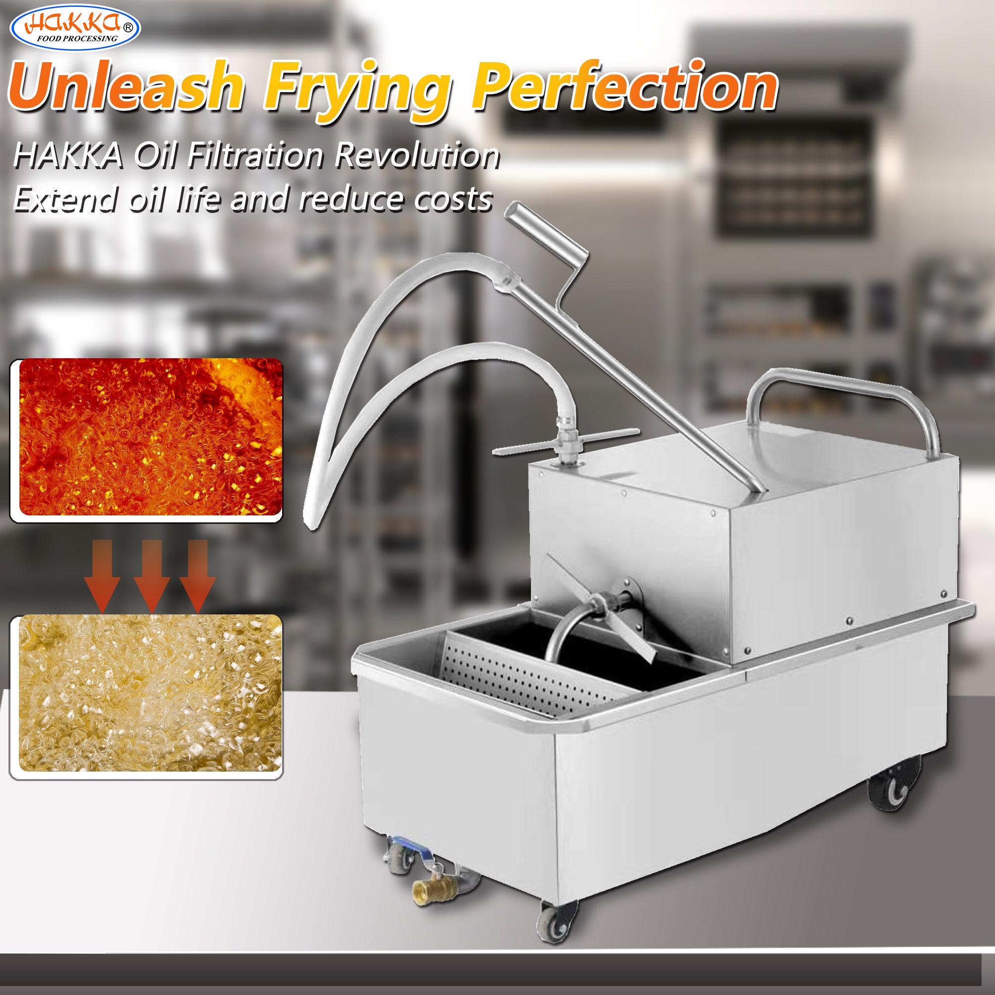 Hakka Deep Fryer Filter Machine, Commercial Mobile Oil Filter System For Restaurant, 48L, 3/4 Hp
