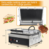 EasyRose 15" Wide Ribbed Cast Iron Panini Grill Plate, 1800W Power, EGO Thermostat, 0-300°C Temperature Range