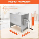 Hakka 37.5L/85lb Manual Meat Mixer, Fixed Stainless Steel Tank Sausage Mixer