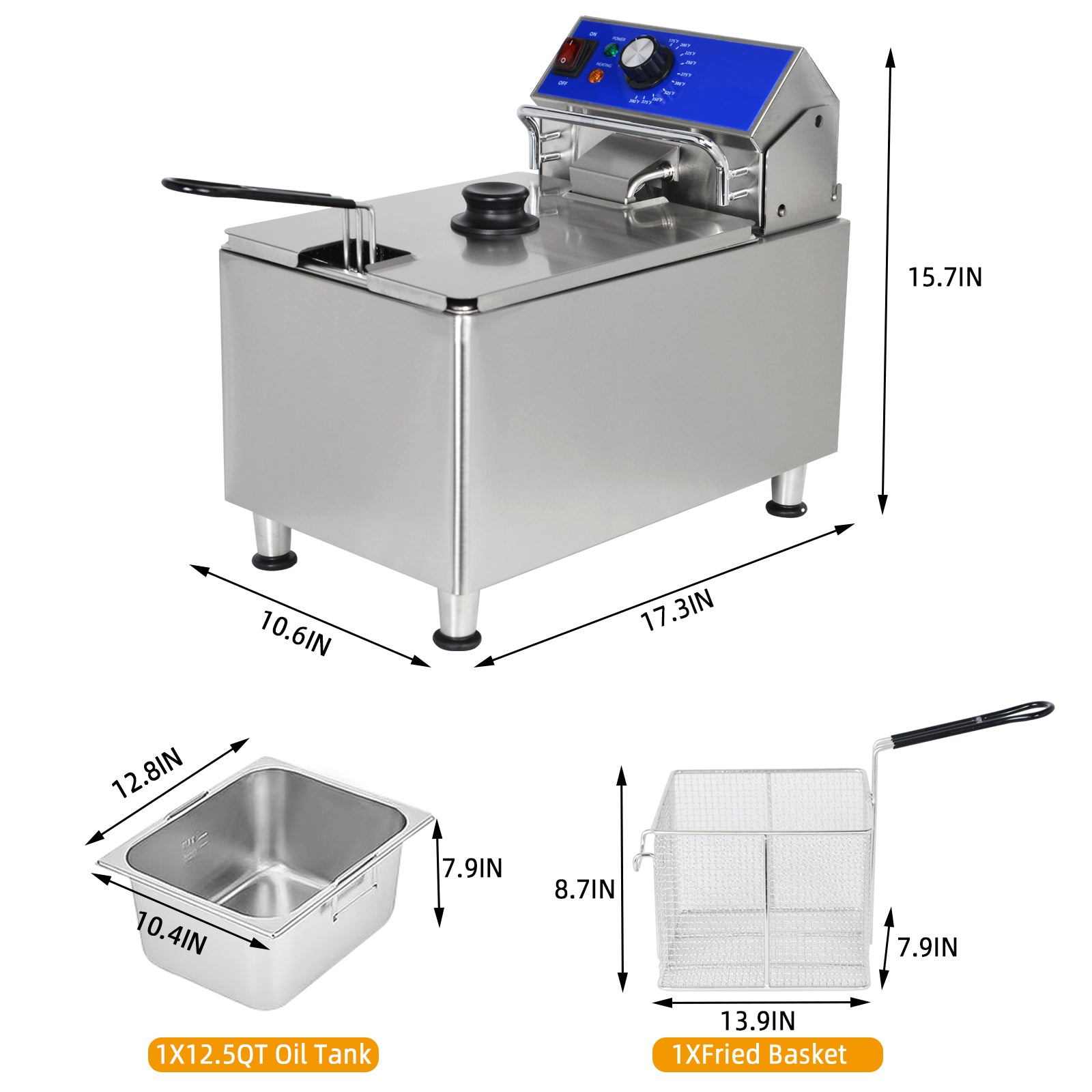 EasyRose 11.8L Commercial Deep Fryer with Basket, 1800W Electric