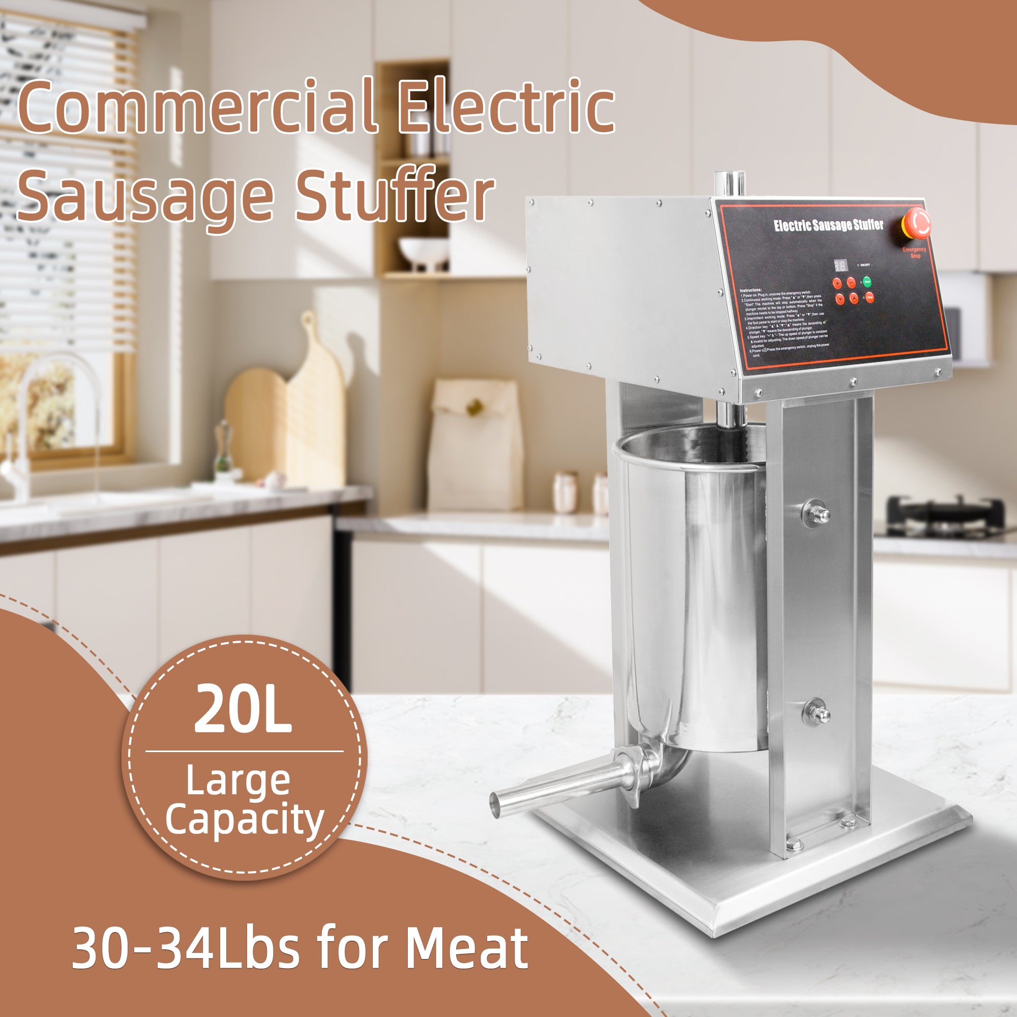 Hakka 20L/44lb Electric Sausage Stuffer Machine, Stainless Steel
