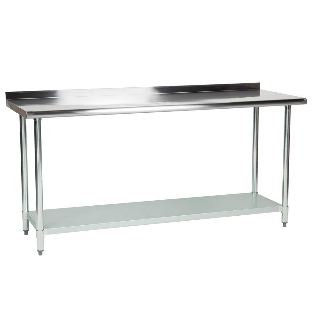 Hakka 24" x 72" 18 Gauge 430 Economy Stainless Steel Commercial Work Table with Undershelf and 2" Rear Upturn