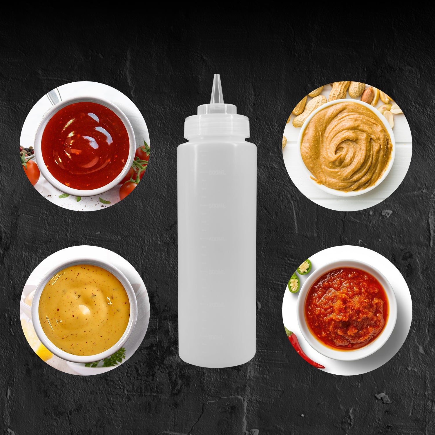 EasyRose Set of 6 Plastic Condiment Squeeze Bottles,Sauce bottle,Squeeze Bottle Dispenser,Refillable With Tip Cap (12 oz)