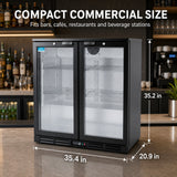 Hakka Brothers 208L Back Bar Cooler, 7.3 Cu. Ft. Commercial Double Glass Door Beverage Refrigerator with 4 Adjustable Shelves, Digital Temperature Control, LED Light & Lock